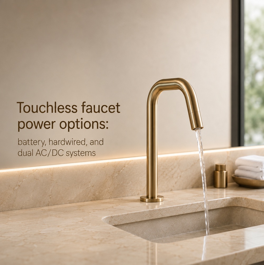 Touchless faucet power options: battery, hardwired, and dual AC/DC systems